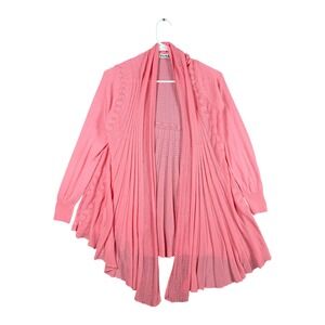 Yuna Womens Coral Pink Open Front Pleated Pointelle Knit Cardigan Sweater OS